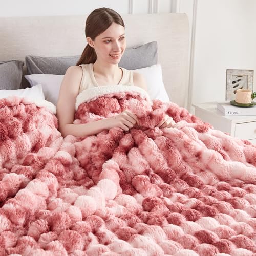 Serenhom 50x60 Inches Ultra-Soft Fuzzy Faux Fur Plush Throw Blanket - Thick, Warm Sherpa for Couch, Sofa, Bedroom, Camping - Decorative Blanket for Cozy Warmth, Bubble Dusty Rose Tie Dye - Image 2