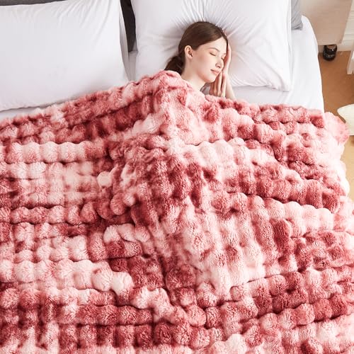Serenhom 50x60 Inches Ultra-Soft Fuzzy Faux Fur Plush Throw Blanket - Thick, Warm Sherpa for Couch, Sofa, Bedroom, Camping - Decorative Blanket for Cozy Warmth, Bubble Dusty Rose Tie Dye - Image 4