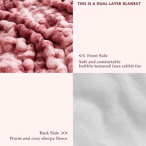 Serenhom 50x60 Inches Ultra-Soft Fuzzy Faux Fur Plush Throw Blanket - Thick, Warm Sherpa for Couch, Sofa, Bedroom, Camping - Decorative Blanket for Cozy Warmth, Bubble Dusty Rose Tie Dye - Image 3