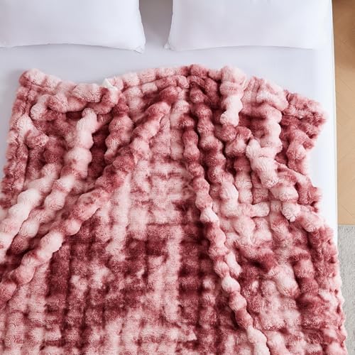Serenhom 50x60 Inches Ultra-Soft Fuzzy Faux Fur Plush Throw Blanket - Thick, Warm Sherpa for Couch, Sofa, Bedroom, Camping - Decorative Blanket for Cozy Warmth, Bubble Dusty Rose Tie Dye - Image 5
