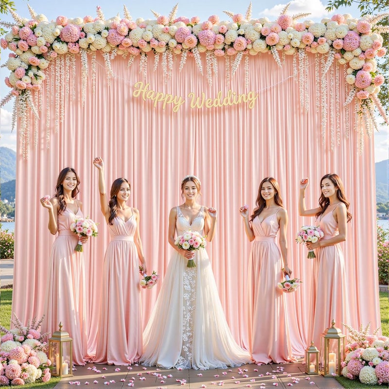PARTISKY 8x10FT Pale Pink Backdrop Curtains for Wedding Parties, Wrinkle Free Polyester Photography Backdrop Drapes for Wedding Baby Shower Birthday Parties Stage Background Stand Decorations 4x10ft,2 Panels - Image 5