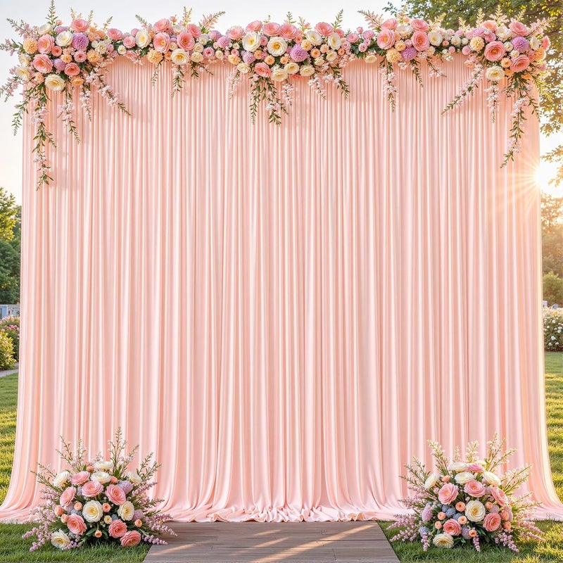 PARTISKY 8x10FT Pale Pink Backdrop Curtains for Wedding Parties, Wrinkle Free Polyester Photography Backdrop Drapes for Wedding Baby Shower Birthday Parties Stage Background Stand Decorations 4x10ft,2 Panels - Image 1