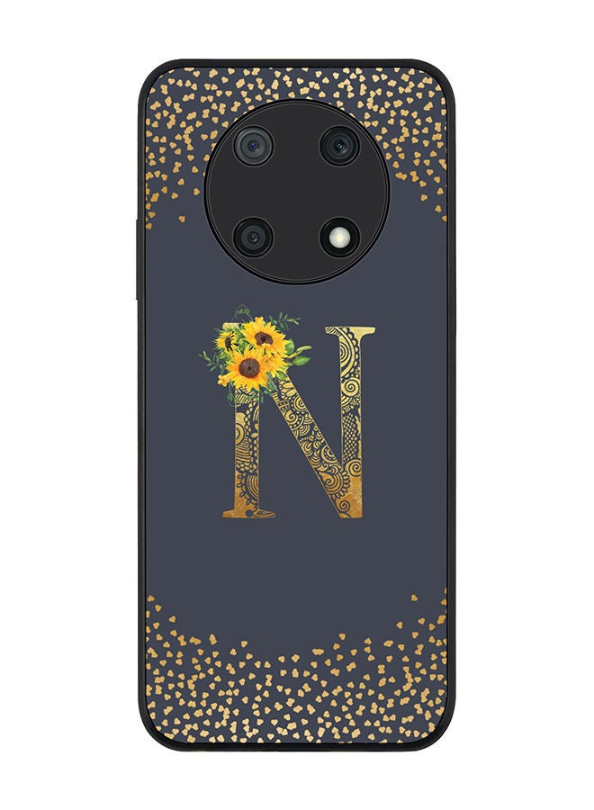 Stylizedd Rugged Black edge case for Huawei nova Y90 Slim fit Soft Case Flexible Rubber Edges Anti Drop TPU Gel Thin Cover - Custom Monogram Initial Letter Floral Pattern Alphabet - N (Grey ) - Image 1