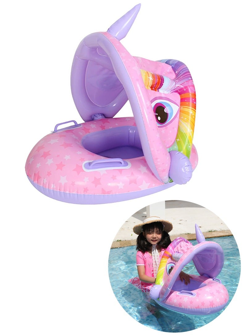 TAPIT Swimming Floats for Children Aged 1-4 Years Old 16-38 Pounds, Kid's Pool Float Ring Seat with Sun Canopy, Swimming Pool Games Inflatable Float for Boys and Girls (Purple) - Image 1