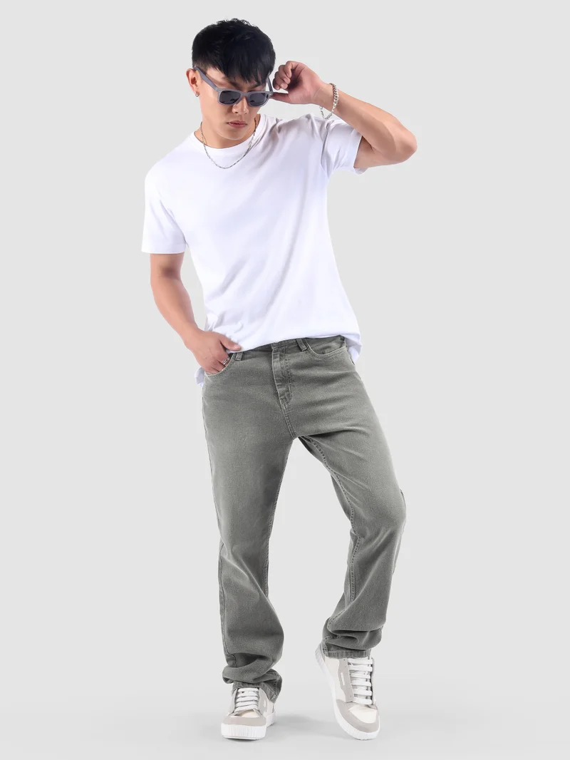 Beyoung Light Grey Spray Washed Regular Fit Jeans