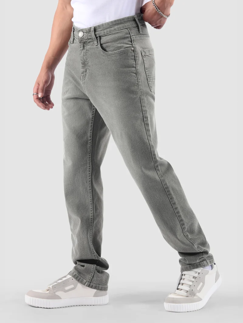 Beyoung Light Grey Spray Washed Regular Fit Jeans