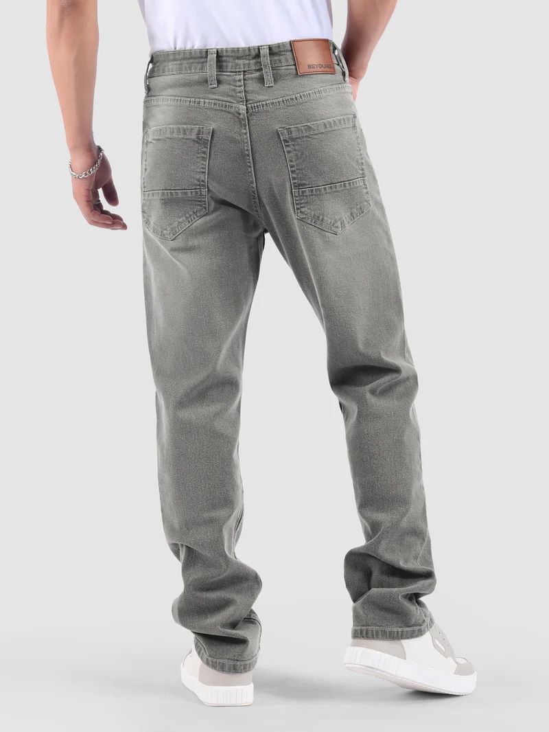 Beyoung Light Grey Spray Washed Regular Fit Jeans