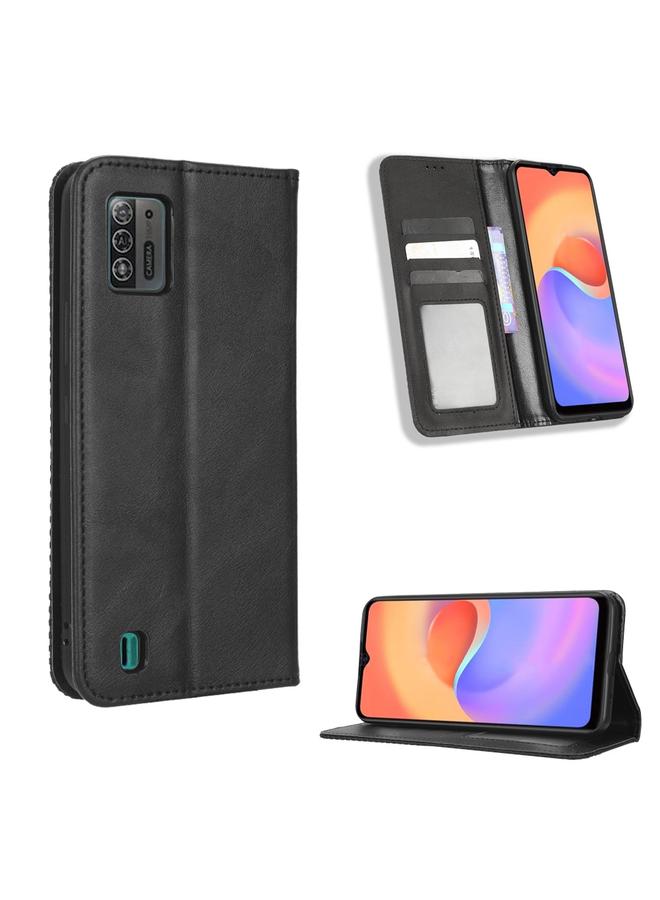 The Bros Case For ZTE Blade A52 Lite Magnetic Buckle Retro Texture Leather Phone Case