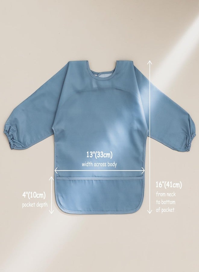 POIKSHARK 4 Pack Long Sleeve Bib, Reusable Bib with Catch-all Pocket, Waterproof Sleeved Smock for 6-30 Months Baby Boy or Girl - Blue - Image 2