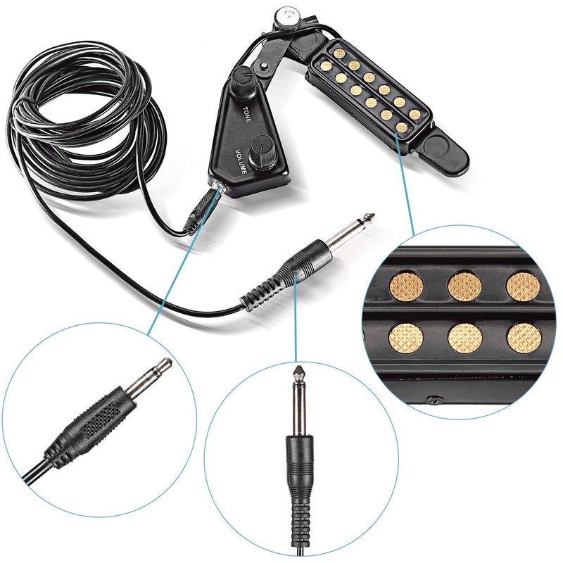 TraderPlus 12 SoundHole Guitar Pickup Acoustic Electric Transducer for Acoustic Guitar Magnetic Preamplifier with Tone and Volume Control, Cable Length 10 ft - Image 5