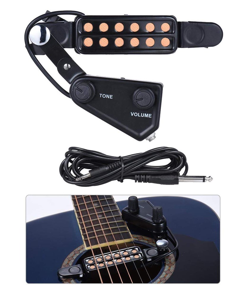 TraderPlus 12 SoundHole Guitar Pickup Acoustic Electric Transducer for Acoustic Guitar Magnetic Preamplifier with Tone and Volume Control, Cable Length 10 ft - Image 1