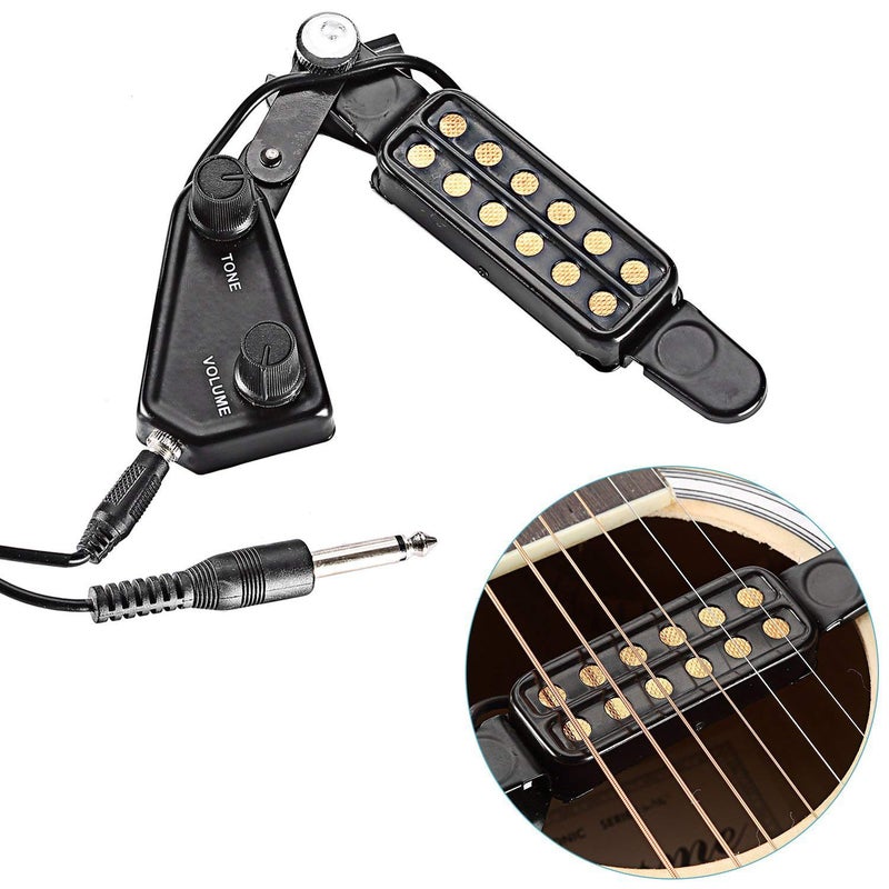 TraderPlus 12 SoundHole Guitar Pickup Acoustic Electric Transducer for Acoustic Guitar Magnetic Preamplifier with Tone and Volume Control, Cable Length 10 ft - Image 2