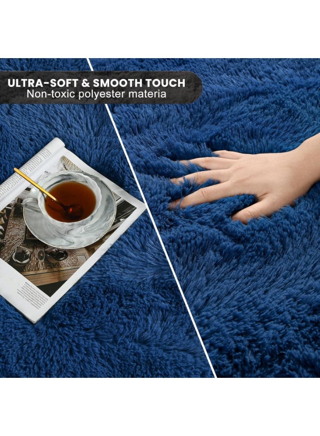 LIODUX Ultra Soft Modern Area Rugs, Indoor Fluffy Living Room Carpets, Non-Slip Bedroom Home Decor Rug, Washable Furry Throw Rugs for Kids Room Decoration (Navy Blue, 180x200CM) - Image 4