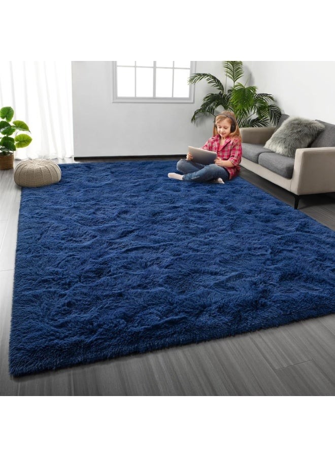 LIODUX Ultra Soft Modern Area Rugs, Indoor Fluffy Living Room Carpets, Non-Slip Bedroom Home Decor Rug, Washable Furry Throw Rugs for Kids Room Decoration (Navy Blue, 180x200CM) - Image 1