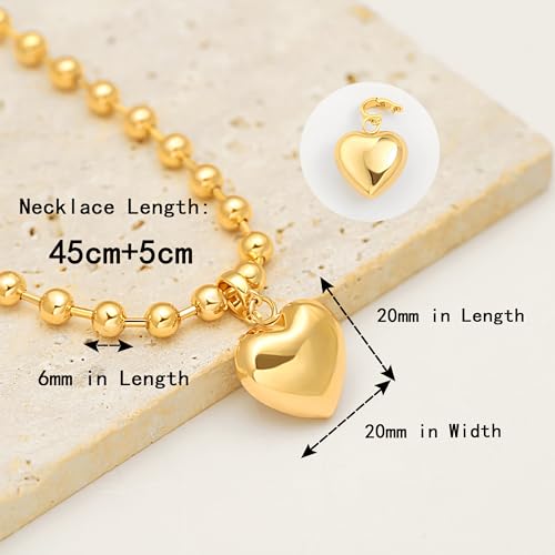 POTESSA 18K Gold Plated Pendant Necklace Puffy Heart Pendant Necklace Chunky Satellite Beads Chain Choker Charm Jewelry - Image 4