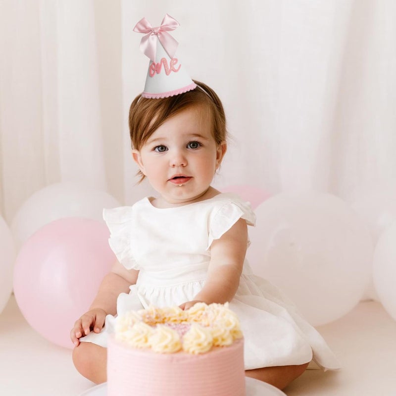HGFC 1st Birthday Hat For Girls - Pink Bow First Birthday Crown, First Party Supplies For Baby Girl, Photo Prop, Princess Theme (one) - Image 4