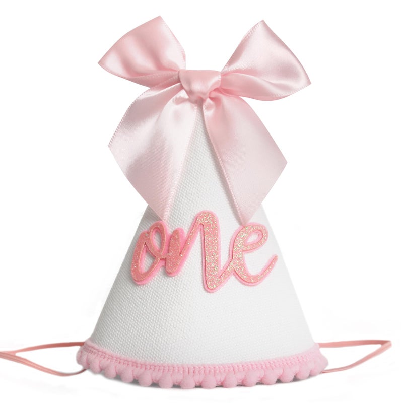 HGFC 1st Birthday Hat For Girls - Pink Bow First Birthday Crown, First Party Supplies For Baby Girl, Photo Prop, Princess Theme (one) - Image 1