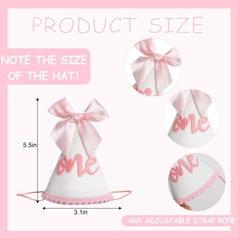 HGFC 1st Birthday Hat For Girls - Pink Bow First Birthday Crown, First Party Supplies For Baby Girl, Photo Prop, Princess Theme (one) - Image 2