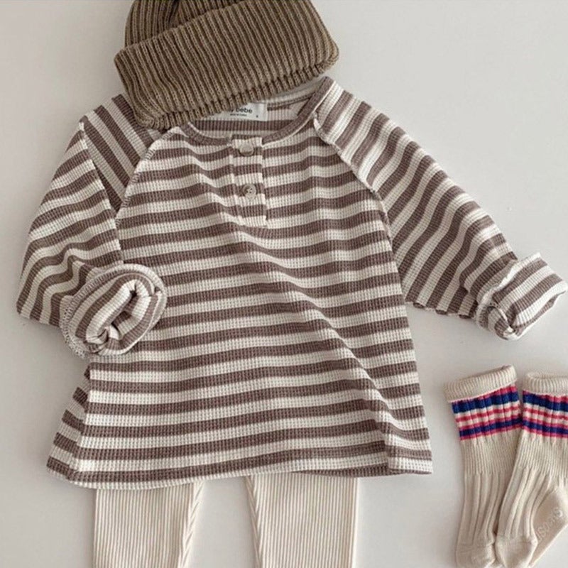 Baby'S Fleece-Lined Base Shirt Korean Wear Boys And Girls Thickened Warm Top All-Match Children'S Crewneck T-Shirt Trendy - Image 1
