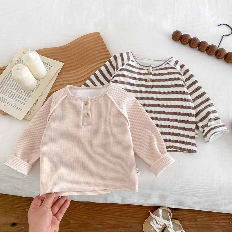Baby'S Fleece-Lined Base Shirt Korean Wear Boys And Girls Thickened Warm Top All-Match Children'S Crewneck T-Shirt Trendy - Image 2