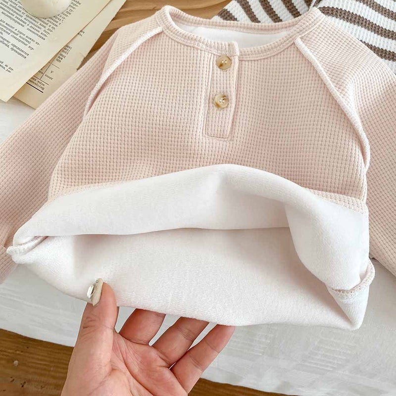 Baby'S Fleece-Lined Base Shirt Korean Wear Boys And Girls Thickened Warm Top All-Match Children'S Crewneck T-Shirt Trendy - Image 3