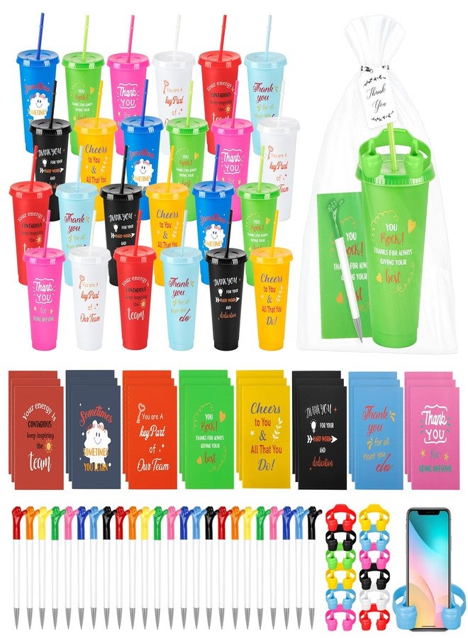 Winocbxt 144pcs/24 Set Employee Appriciation Gifts with Reusable Tumbler Inspirational Notepads Pen Mobile Phone Stand,Team Thank You Bulk Christmas Gift for Coworker Staff Nurse Volunteer (Employee Colorful) - Image 1
