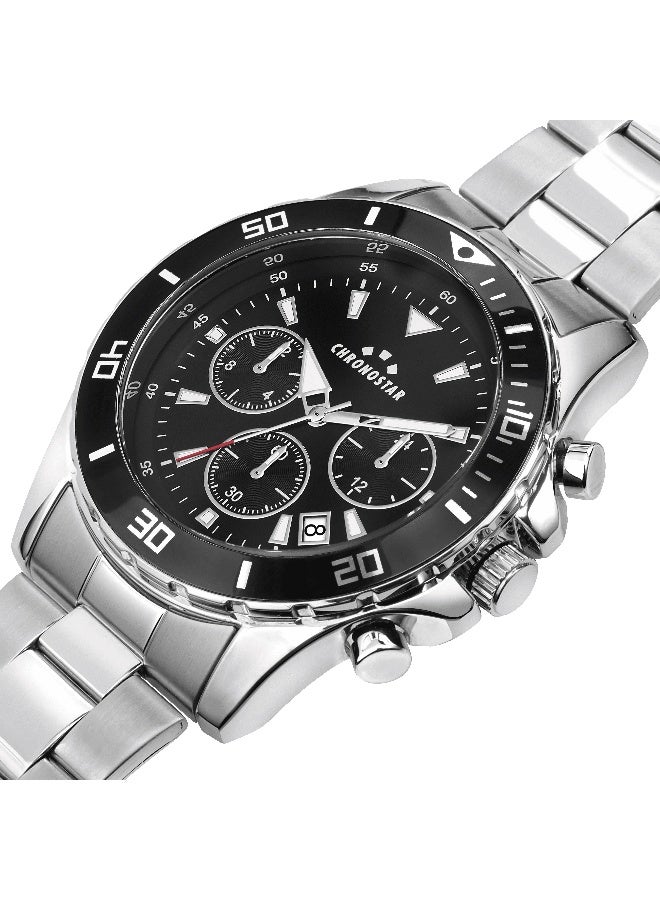 Chronostar Men's Black Round Chronograph Dial with Grey Stainless Steel Band Watch - 43mm - R3753291007 - Image 2
