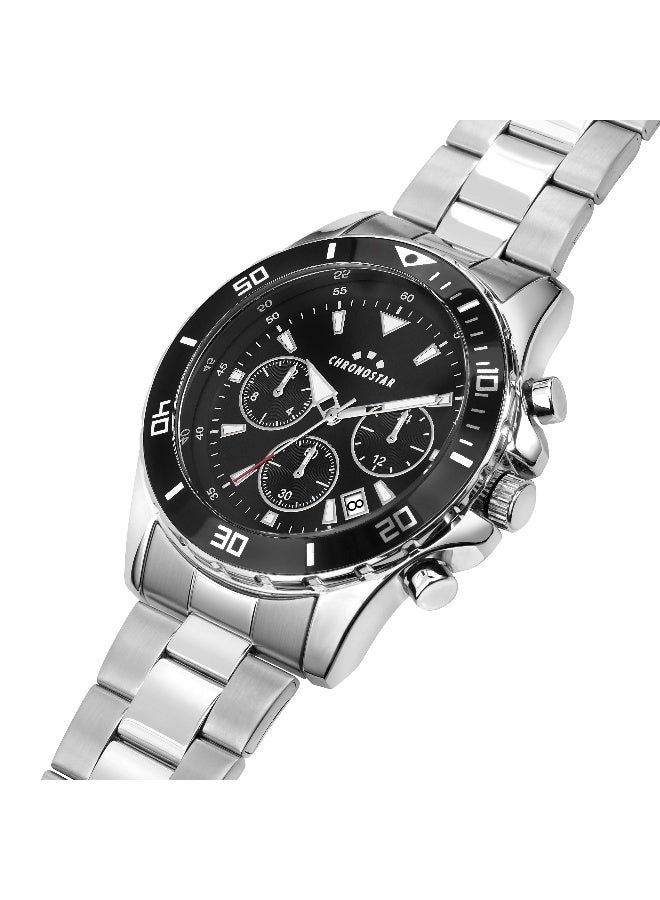 Chronostar Men's Black Round Chronograph Dial with Grey Stainless Steel Band Watch - 43mm - R3753291007 - Image 3