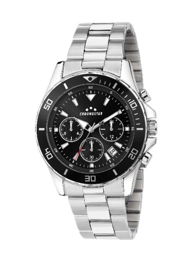 Chronostar Men's Black Round Chronograph Dial with Grey Stainless Steel Band Watch - 43mm - R3753291007 - Image 1