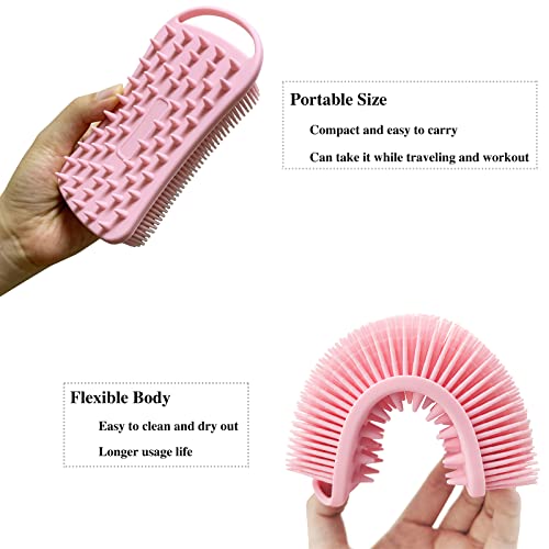 MtBoi 2 PC Silicone Exfoliating Body Scrubber, 2 in 1 Silicone Body Shampoo Brush, Soft Silicone Loofah for Sensitive Skin, Shower Silicone Hair Scalp Massager, Easy to Clean, Lather Well (Pink&Blue) - Image 5
