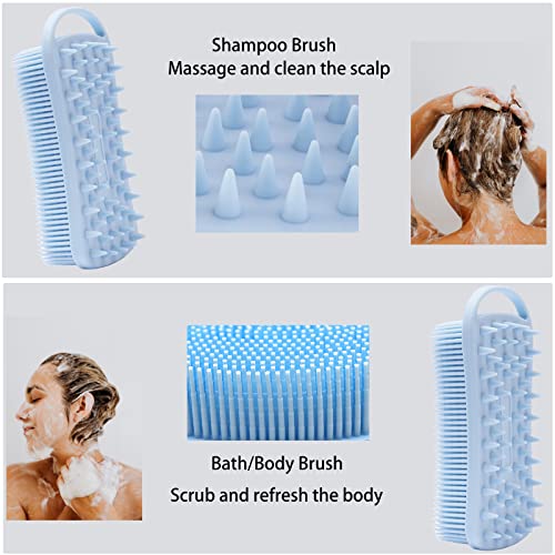 MtBoi 2 PC Silicone Exfoliating Body Scrubber, 2 in 1 Silicone Body Shampoo Brush, Soft Silicone Loofah for Sensitive Skin, Shower Silicone Hair Scalp Massager, Easy to Clean, Lather Well (Pink&Blue) - Image 3