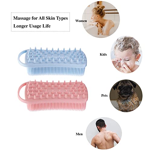 MtBoi 2 PC Silicone Exfoliating Body Scrubber, 2 in 1 Silicone Body Shampoo Brush, Soft Silicone Loofah for Sensitive Skin, Shower Silicone Hair Scalp Massager, Easy to Clean, Lather Well (Pink&Blue) - Image 4