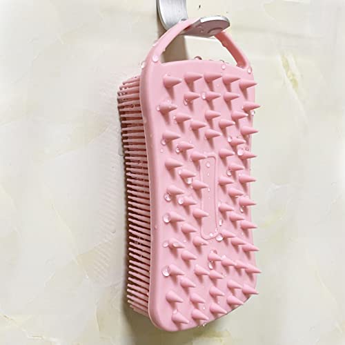MtBoi 2 PC Silicone Exfoliating Body Scrubber, 2 in 1 Silicone Body Shampoo Brush, Soft Silicone Loofah for Sensitive Skin, Shower Silicone Hair Scalp Massager, Easy to Clean, Lather Well (Pink&Blue) - Image 2