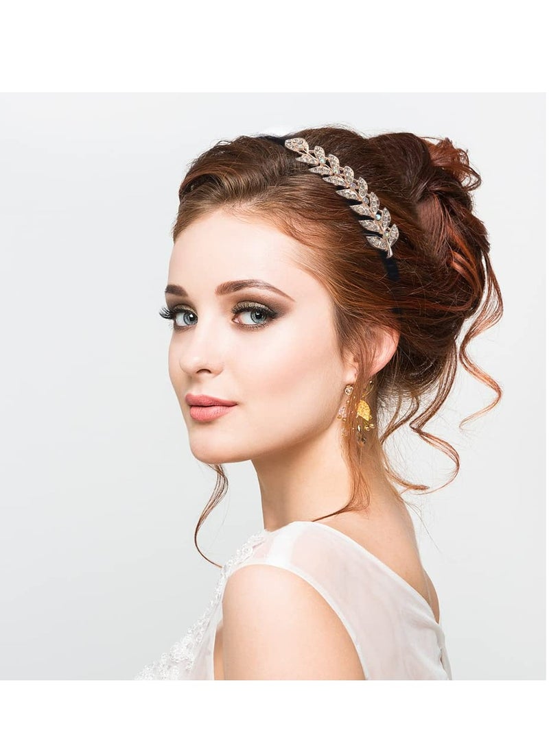 إسكدنيا 3 قطع أربطة شعر من الكريستال المرصع بالكريستال مع تصاميم على شكل أوراق الشجر والفراشات والزهور للفتيات والعرائس - Image 4