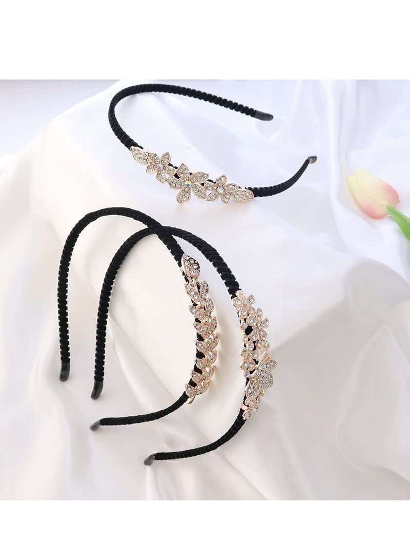 إسكدنيا 3 قطع أربطة شعر من الكريستال المرصع بالكريستال مع تصاميم على شكل أوراق الشجر والفراشات والزهور للفتيات والعرائس - Image 2