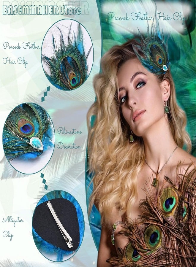 BASEMMAHER Peacock Feather Hair Clip Peacock Fascinator with Rhinestone Vintage Hairpin Butterfly Peacock Hair Accessories for Women Girls Wedding Dance Halloween Cosplay Party Headpiece - Image 2