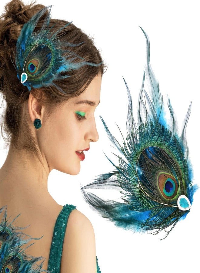 BASEMMAHER Peacock Feather Hair Clip Peacock Fascinator with Rhinestone Vintage Hairpin Butterfly Peacock Hair Accessories for Women Girls Wedding Dance Halloween Cosplay Party Headpiece - Image 1