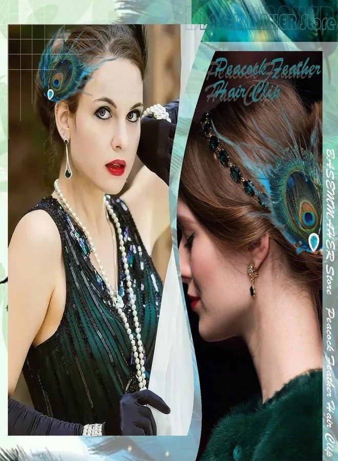 BASEMMAHER Peacock Feather Hair Clip Peacock Fascinator with Rhinestone Vintage Hairpin Butterfly Peacock Hair Accessories for Women Girls Wedding Dance Halloween Cosplay Party Headpiece - Image 5