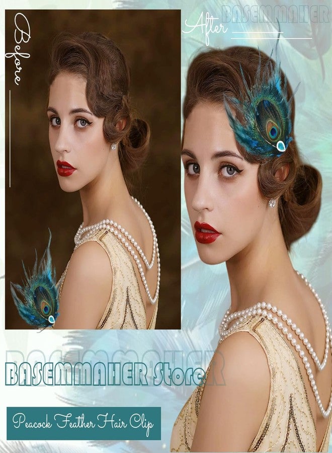 BASEMMAHER Peacock Feather Hair Clip Peacock Fascinator with Rhinestone Vintage Hairpin Butterfly Peacock Hair Accessories for Women Girls Wedding Dance Halloween Cosplay Party Headpiece - Image 4