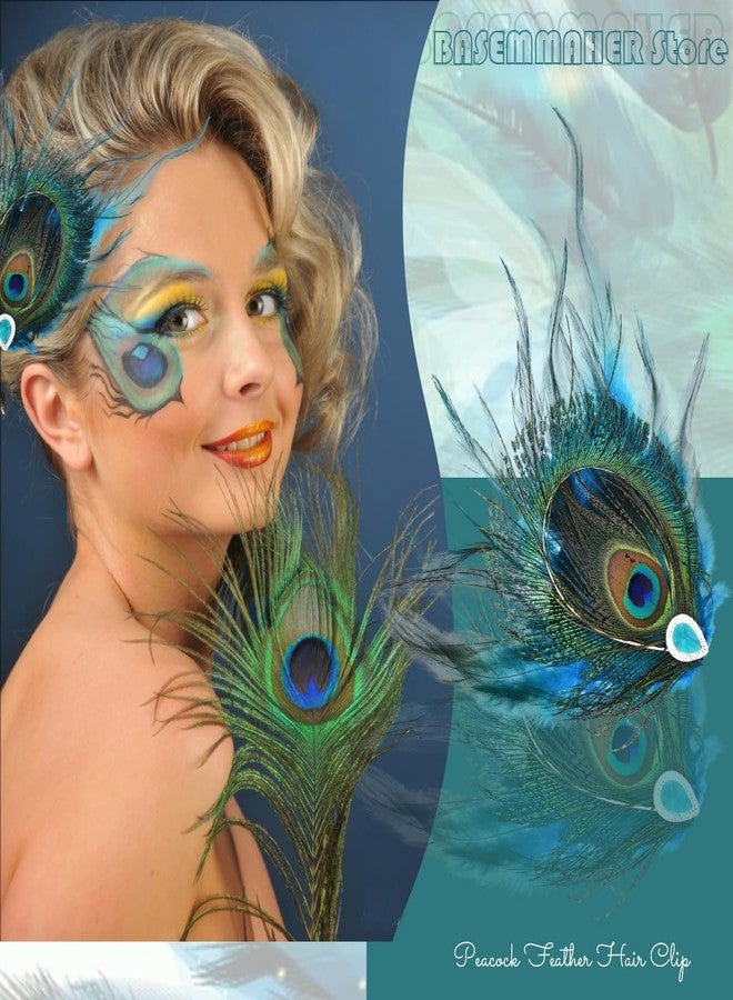 BASEMMAHER Peacock Feather Hair Clip Peacock Fascinator with Rhinestone Vintage Hairpin Butterfly Peacock Hair Accessories for Women Girls Wedding Dance Halloween Cosplay Party Headpiece - Image 3