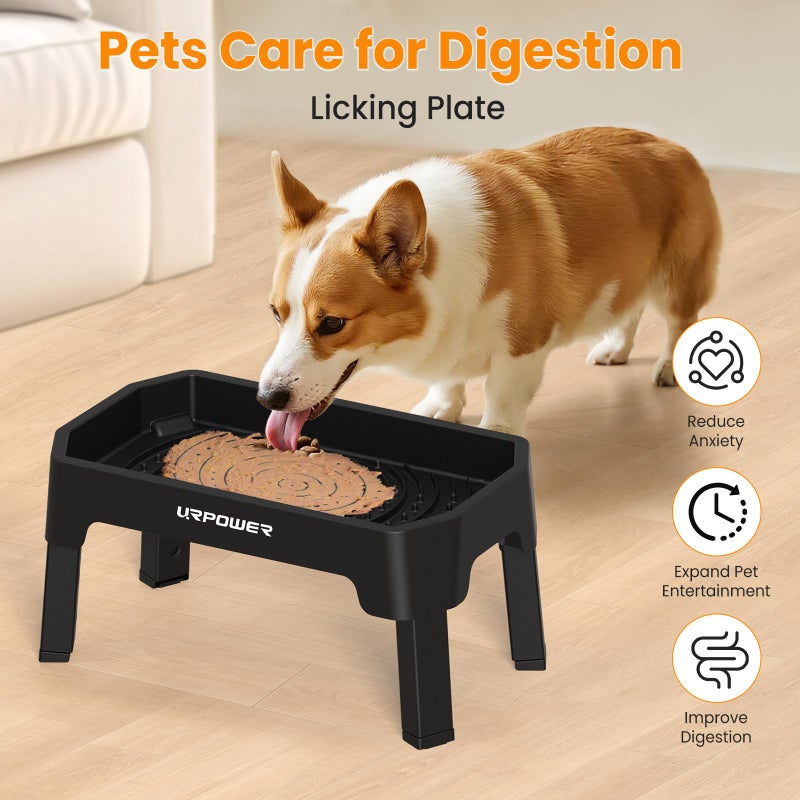 URPOWER 3-in-1 Elevated Dog Bowls - Mess Proof Double Deck 4 Height Adjustable Raised Stand with 2 Stainless Steel Food Bowls & Licking Plate for Small, Medium & Large Dogs - Image 5