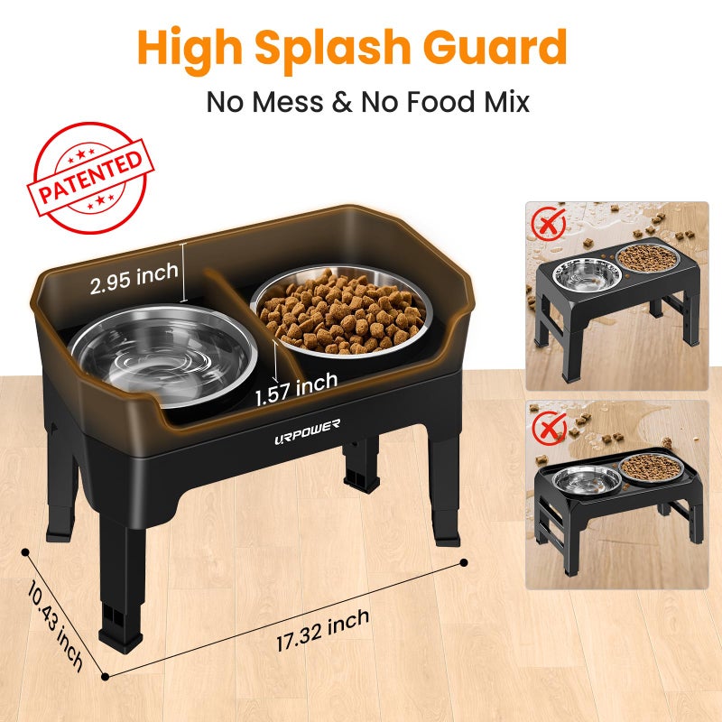 URPOWER 3-in-1 Elevated Dog Bowls - Mess Proof Double Deck 4 Height Adjustable Raised Stand with 2 Stainless Steel Food Bowls & Licking Plate for Small, Medium & Large Dogs - Image 2
