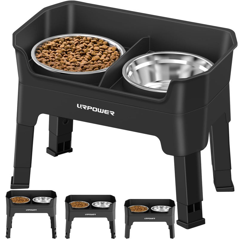 URPOWER 3-in-1 Elevated Dog Bowls - Mess Proof Double Deck 4 Height Adjustable Raised Stand with 2 Stainless Steel Food Bowls & Licking Plate for Small, Medium & Large Dogs - Image 1