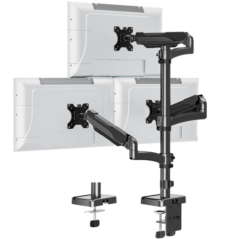 ErgoFocus Triple Monitor Mount Fits Max 32" Computer Screen, Holds up to 17.6lbs Each Arm, 3 Monitor Desk Mount, Triple Stand with Tilt Swivel Rotation, VESA Mount 75/100mm - Image 1