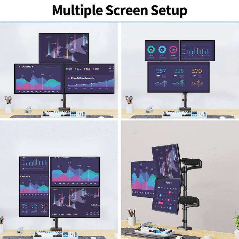 ErgoFocus Triple Monitor Mount Fits Max 32" Computer Screen, Holds up to 17.6lbs Each Arm, 3 Monitor Desk Mount, Triple Stand with Tilt Swivel Rotation, VESA Mount 75/100mm - Image 5