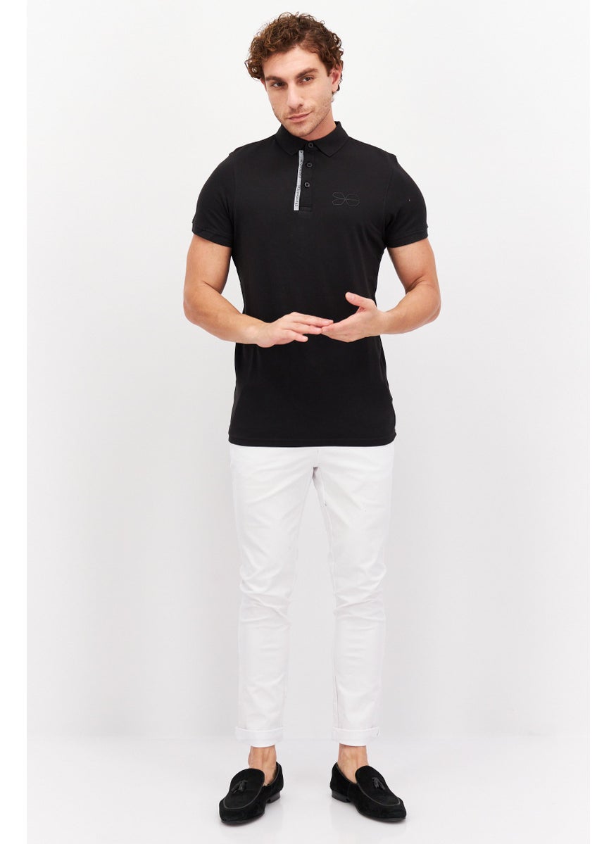CROSSHATCH - Men Regular Fit Short Sleeve Textured Polo Shirt, Black - Image 1