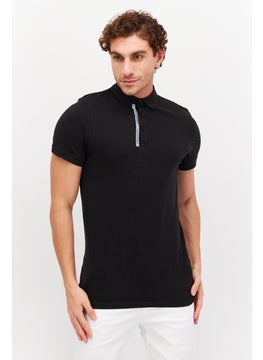 Men Regular Fit Short Sleeve Textured Polo Shirt, Black