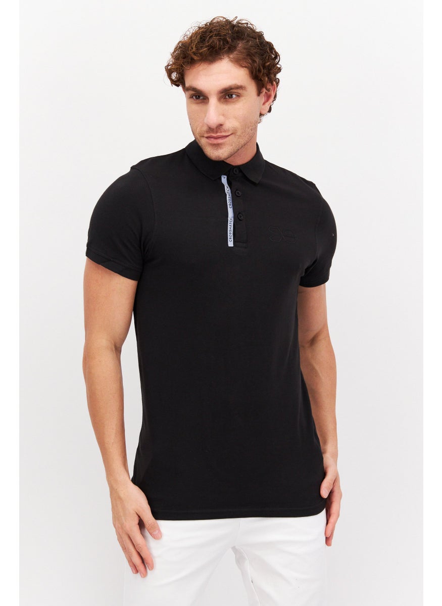 CROSSHATCH - Men Regular Fit Short Sleeve Textured Polo Shirt, Black - Image 1