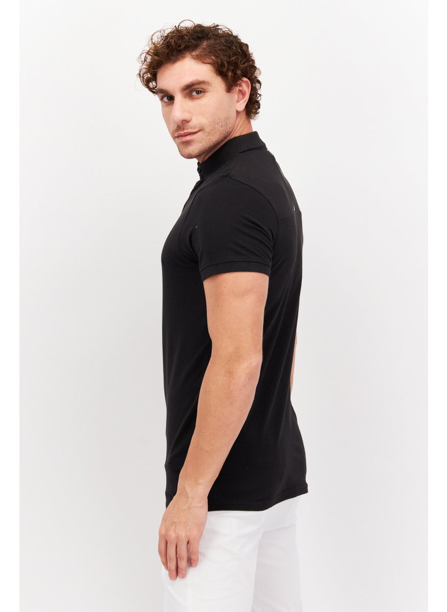 CROSSHATCH - Men Regular Fit Short Sleeve Textured Polo Shirt, Black - Image 1