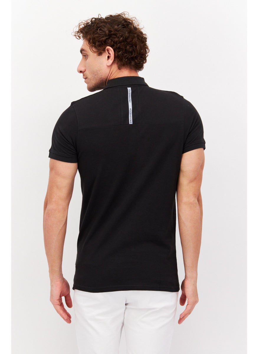 CROSSHATCH - Men Regular Fit Short Sleeve Textured Polo Shirt, Black - Image 1